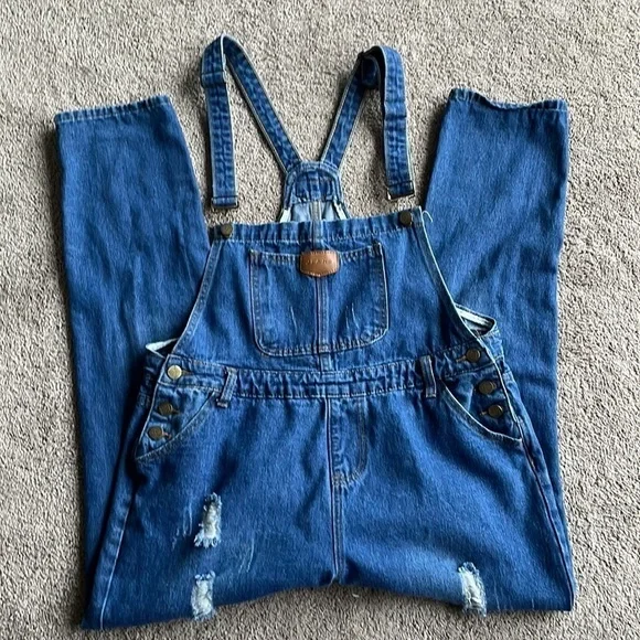 Base Girl New Jens Distressed Denim Overalls - Picture 8 of 11
